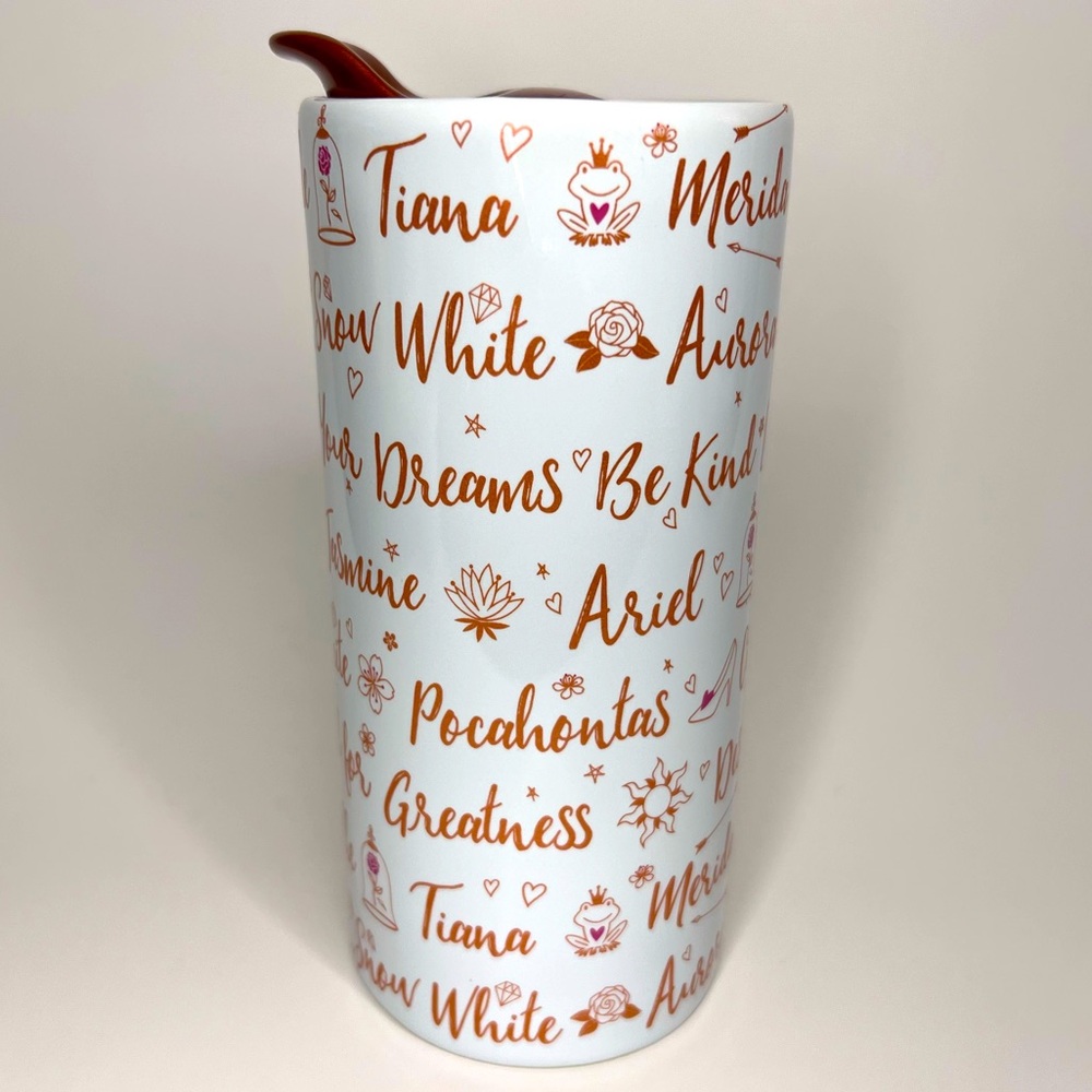 Disney Parks Rose Gold Princess Names Signature Travel Tumbler New SEE NOTES